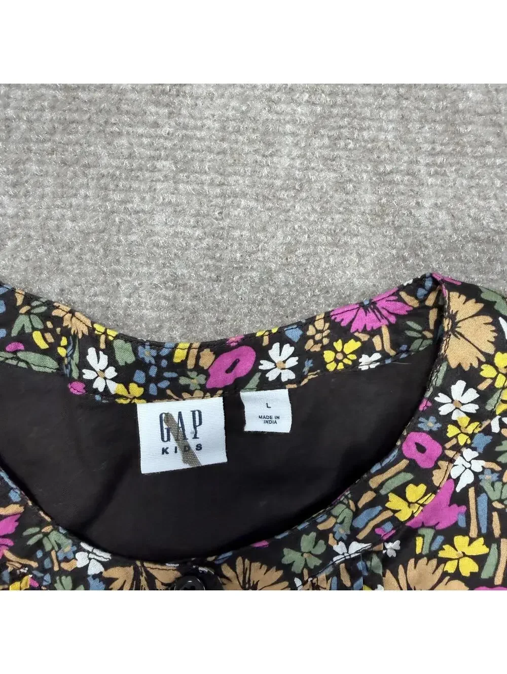 Gap Kids Girls Tiered Long Sleeve Dress Size Large 10-11 Navy Pink Floral Cotton